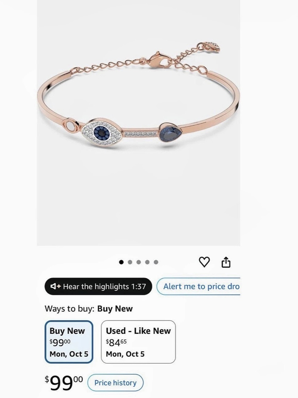 Swarovski Symbolica Bangle Evil Eye Rose Gold Tone Plated Symbolica Evil Eye